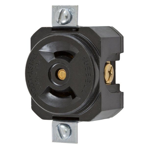 Hubbell Wiring Device-Kellems Locking Devices, Twist-Lock®, Industrial, Panel Mount Receptacle, 15A 125V, 2-Pole 2-Wire Non Grounding, L1-15R, 1 and 15/16" Mounting Dimension HBL7498
